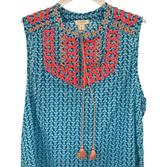 J. Crew Factory Print Embroidered Sleeveless Blouse Size 2 - Picture 2 of 7